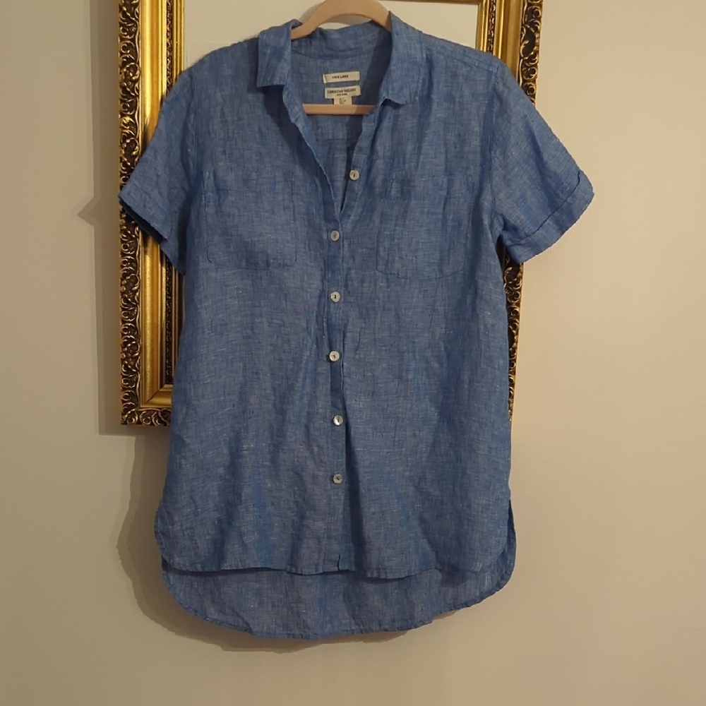 Christian Siriano Chambray Linen Button Up